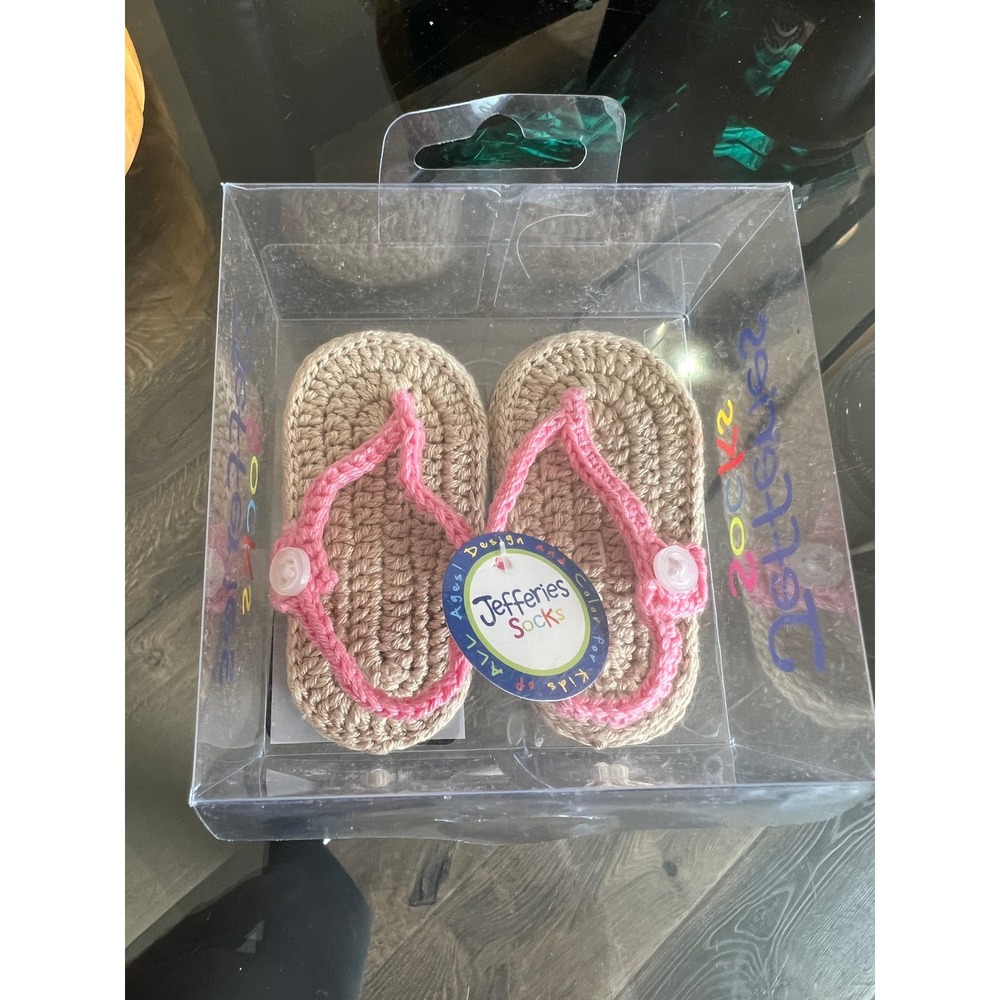 Jefferies Socks Baby Crochet Flip Flop Sandals Tan‎ Pink Infant Booties New Box